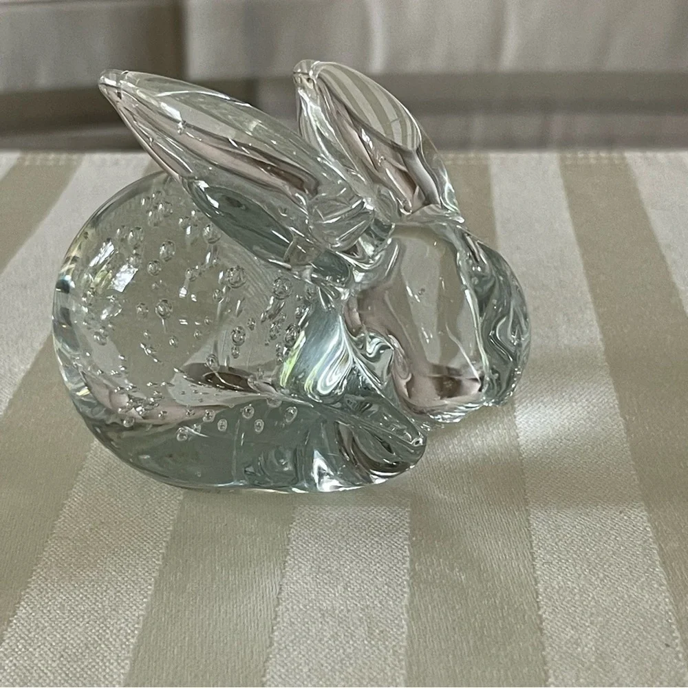 Three Paperweights 2 Vintage Clear Round Glass With Bubbles Murano Style & Bunny - Picture 3 of 16